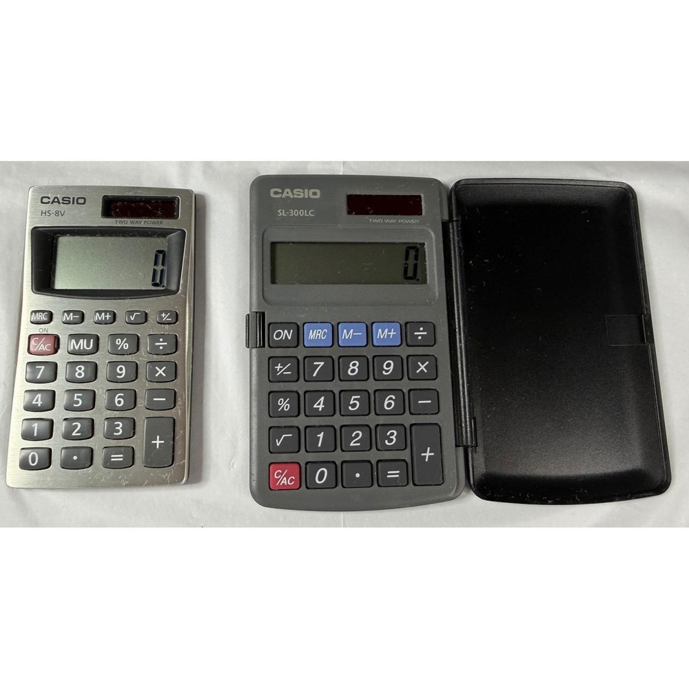 Casio Calculator Lot HS-8V and SL-300LC Two Way Power Portable Pocket Solar